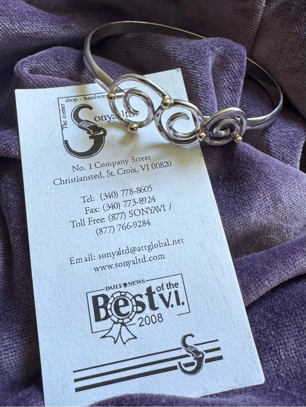 3 Island Swirl Silver & 14k Gold Bracelet by Sonya’s of St. Croix
